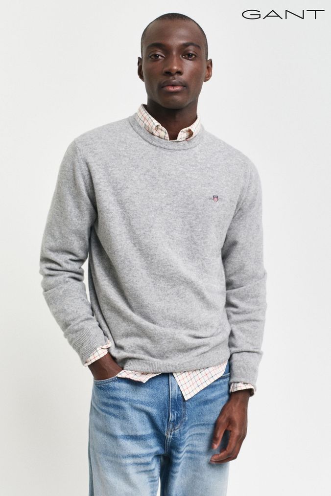 Buy Men s Grey XX Large Jumpers Crew Neck Lambswool Plain Knitwear Online AspennigeriaShops