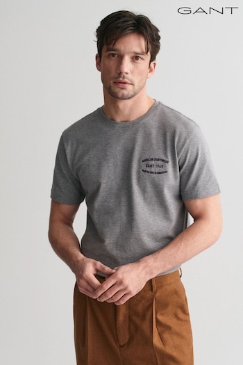 GANT Grey Short Sleeve Small Graphic Pique 100% Cotton T-Shirt (AD5460) | £45