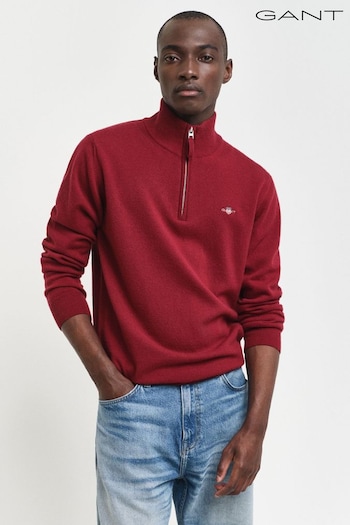 GANT Red Superfine Lambswool Quarter Zip Sweater (AD5463) | £140