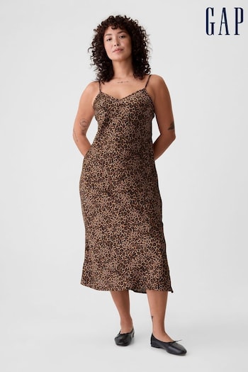 Gap Brown Satin Leopard Print Midi Dress (AD5617) | £50