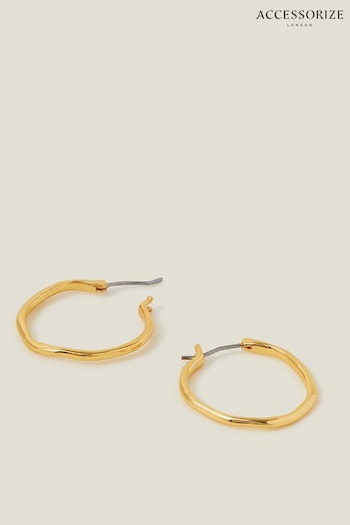 Accessorize Gold Tone 14ct Thin Molten Hoop Earrings (AD5748) | £16