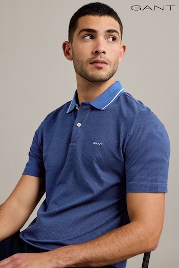 GANT Blue Micro Houndstooth 100% Cotton Polo Shirt (AD5774) | £95