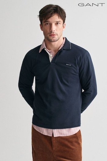 GANT Blue Textured Collar 100% Cotton Polo Shirt (AD5797) | £95