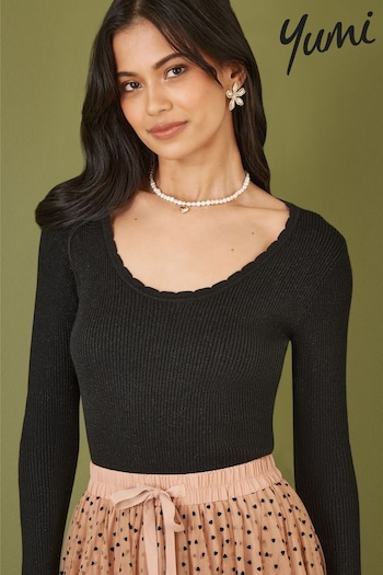 Yumi Black Metallic Knitted Ribbed Top (AD5882) | £40