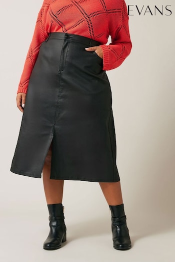 Evans PU Coated Bengaline Black Skirt (AD5937) | £39