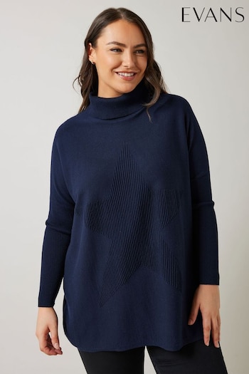 Evans Oversized Blue Starstitch Jumper (AD5962) | £42