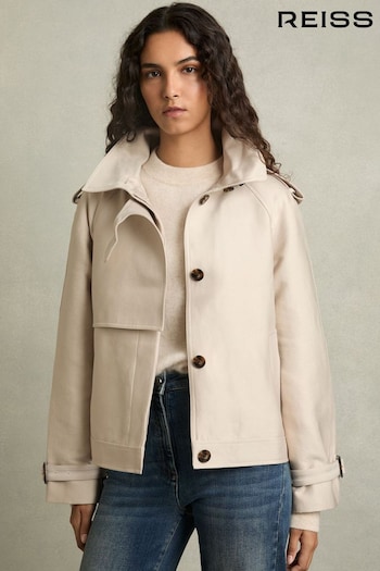 Reiss Neutral Mila Short Trench Coat With Cotton (AD6392) | £250