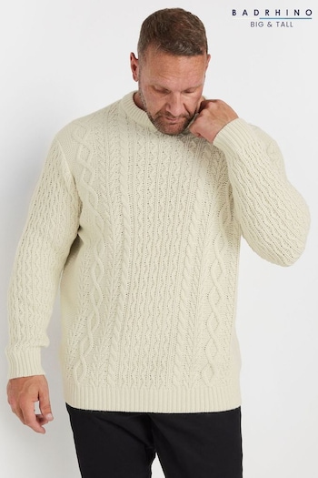 BadRhino Big & Tall Natural Heavy Cable Crew Jumper (AD7355) | £39