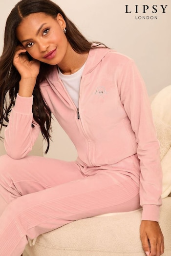 Lipsy Pink Velour Zip Through Hoodie (AD8056) | £28