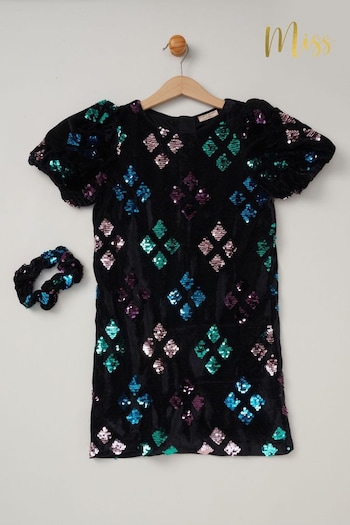 Miss Sequin Shift Dress and Matching Scrunchie Outfit Set (AD8210) | £38