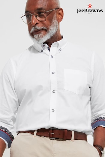 Joe Browns White 100% Cotton Classic Button Down Collar Oxford Shirt with Floral Trims (AD8391) | £40