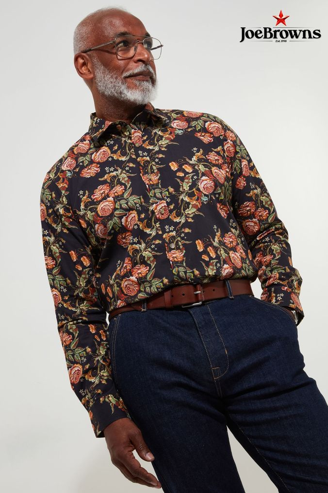 Black floral shirt mens sale