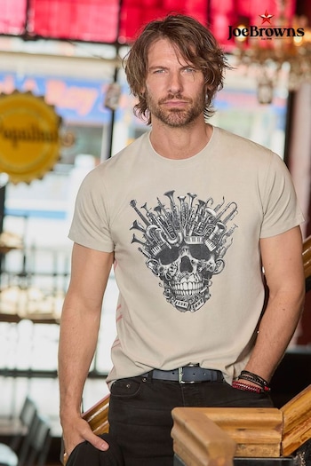 Joe Browns Grey Music Skull Short Sleeve Graphic 100% Cotton T-Shirt (AD8413) | £29