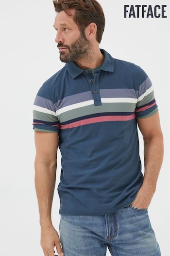 FatFace Perranporth Blue Chest Stripe Polo Shirt (AD8597) | £32.50