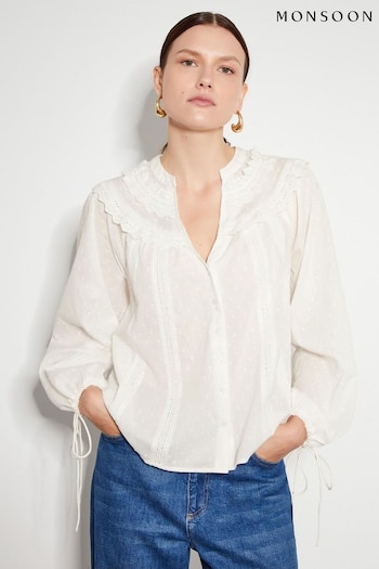 Monsoon Natural Nyla Scallop Lace Blouse (AD8899) | £59