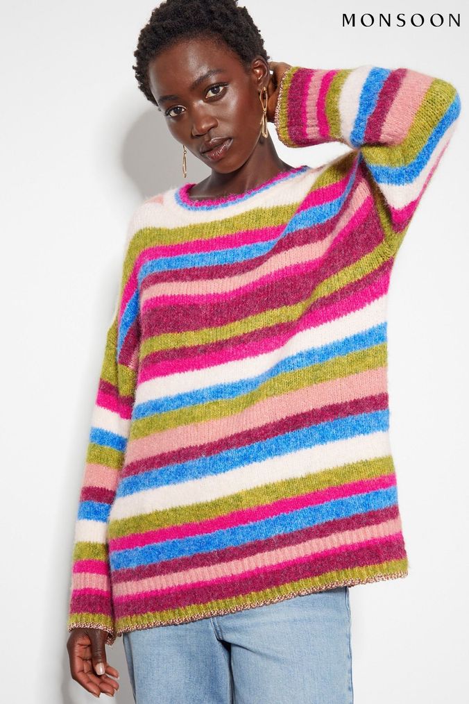 Pink and black striped jumper shop