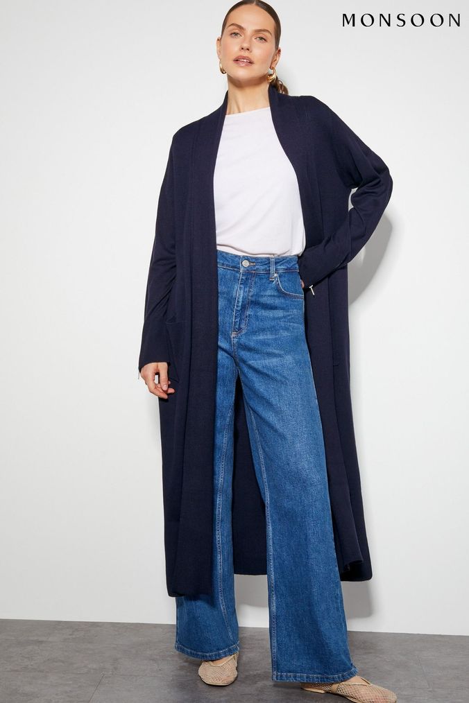 Buy Women s Cardigans Blue Longline Knitwear Online Next UK