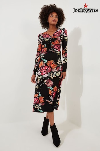 Joe Browns Black Zip-Front Floral Midi Jersey Dress (AD8983) | £60