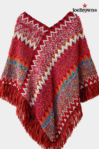 Joe Browns Red Bold Zig Zag Fringed Knitted Poncho (AD9041) | £45