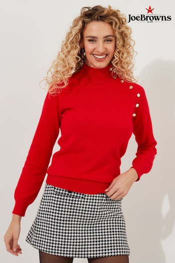 Joe Browns Red Slim Fit Lightweight Knit Button Detail Funnel Neck Jumper (AD9065) | £45