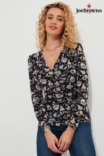 Joe Browns Black Floral Print Wrap Front Jersey Top (AD9138) | £45