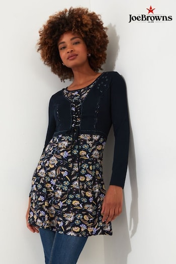 Joe Browns Blue Floral Mock Cardigan Layered Jersey Tunic Top (AD9166) | £55