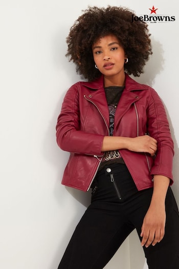 Joe Browns Pink Raspberry Asymmetric Zip Stitch Detail Leather Biker Jacket (AD9235) | £225