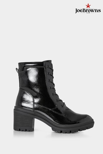 Joe Browns Black Patent Lace Up Chunky Ankle boots wellington (AD9241) | £65