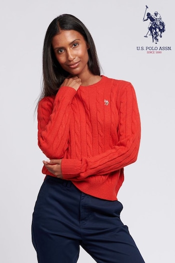 U.S. Polo Assn. Womens Cable Knit Crew Neck Jumper (AD9299) | £60