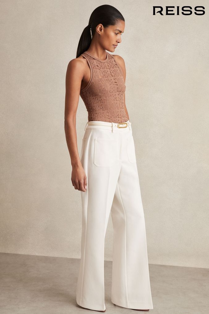 Cream wide leg trousers uk online