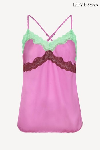 Love Stories Purple Pandora Satin & Lace Pyjama Cami Top (AD9472) | £85