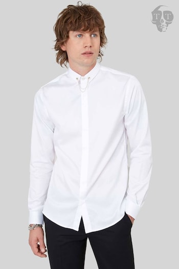 Twisted Tailor White Lynton Skinny Fit Collar Bar 100% Cotton Shirt (AD9496) | £55