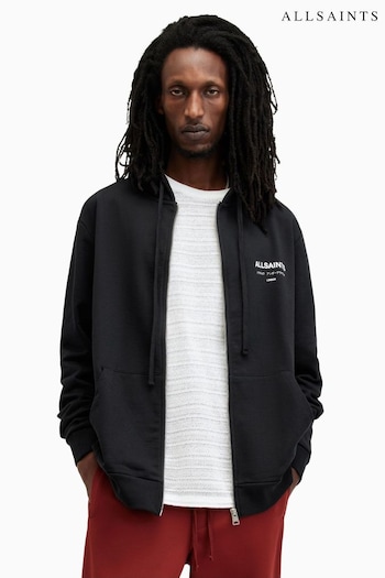 AllSaints Black Underground Zip 100% Cotton Hoodie (AE0439) | £129