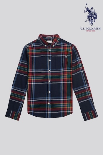 U.S. Polo Assn. Boys Blue Variation Check Cotton Twill Shirt (AE4176) | £40 - £48