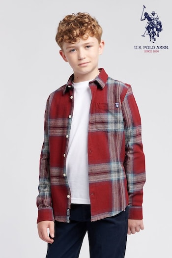 U.S. Polo Assn. Boys Red Ombre Check Cotton Shirt (AE4178) | £45 - £54