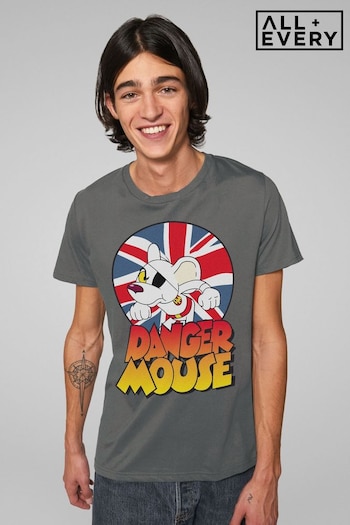 All + Every Grey Danger Mouse Frowning Union Jack Mens 100% Cotton T-Shirt (AE4188) | £25