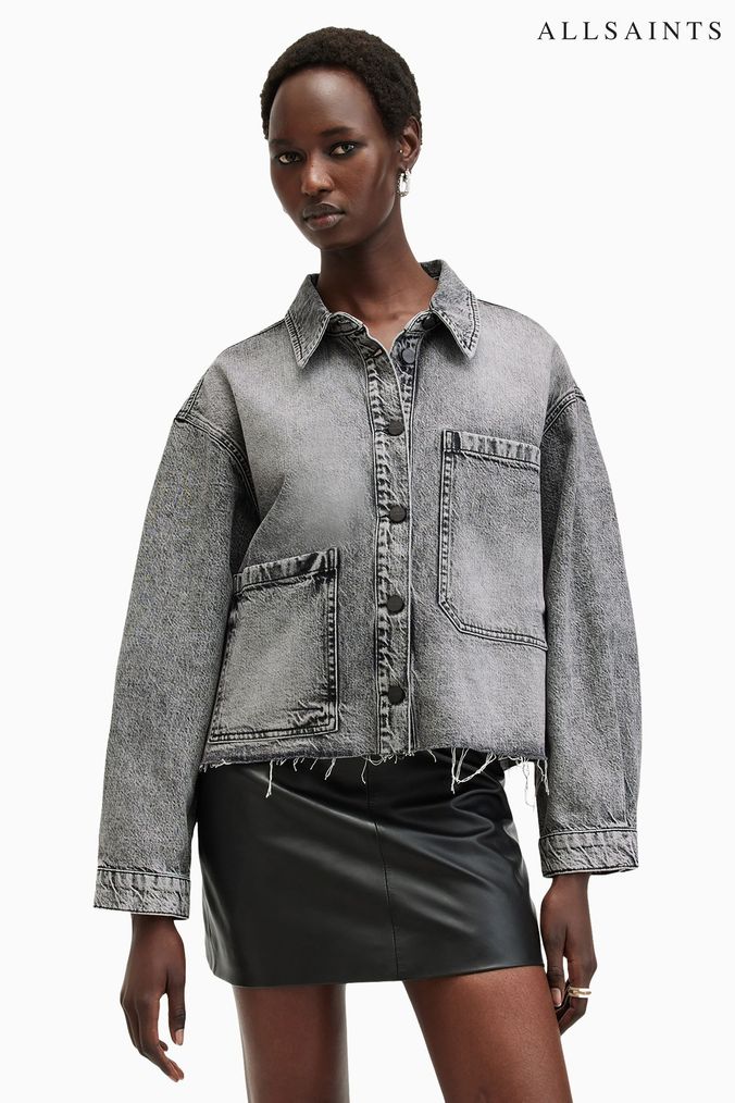 All saints grey denim jacket on sale