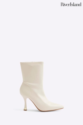 River Island Cream Faux Leather Heeled Sock Boots (AE6034) | £44