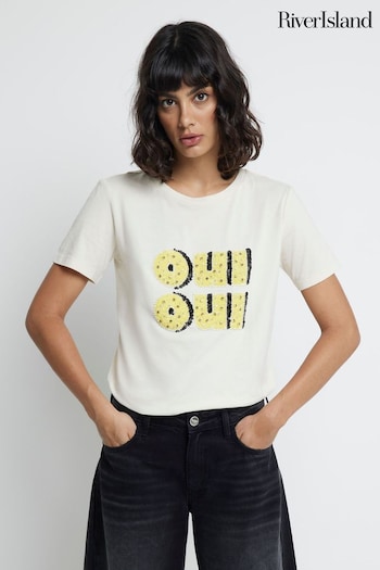 River Island White Embellished Graphic T-Shirt (AE6097) | £32