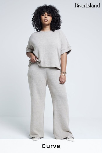 River Island Grey Curve Wide Leg Crochet Knit Trousers (AE6110) | £33