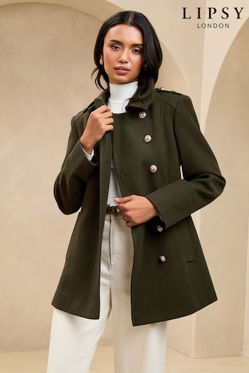 Lipsy Khaki Green Smart Military Button Coat (AE6609) | £85