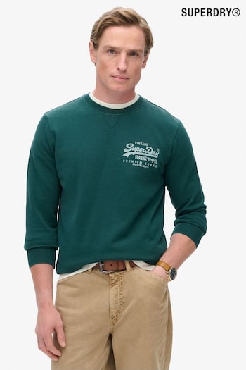 Superdry Green Classic Vintage Logo Heritage Chest 100% Cotton Sweatshirt (AF6176) | £55