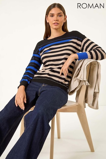 Roman Blue Contrast Stripe Knit Jumper (AF7022) | £32