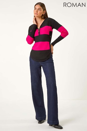 Roman Pink Cotton Blend Stripe Knit Jumper (AF7028) | £40