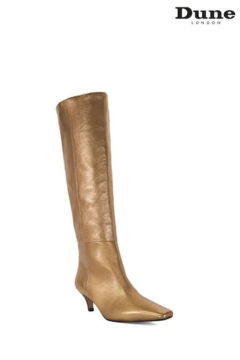 Dune London Gold Slink Angle Mid Heel Knee Boots (AF7110) | £200