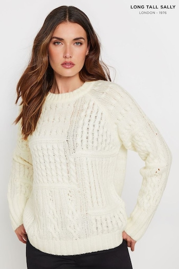 Long Tall Sally Cream Patchwork Cable Jumper (AF7348) | £39