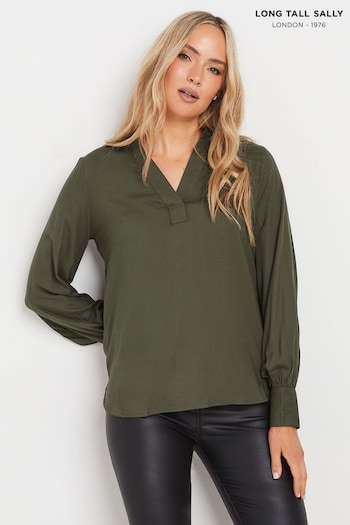 Long Tall Sally Green Collar Woven Top (AF7361) | £28