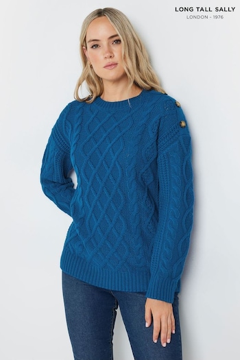 Long Tall Sally Blue Button Cable Jumper (AF7364) | £36