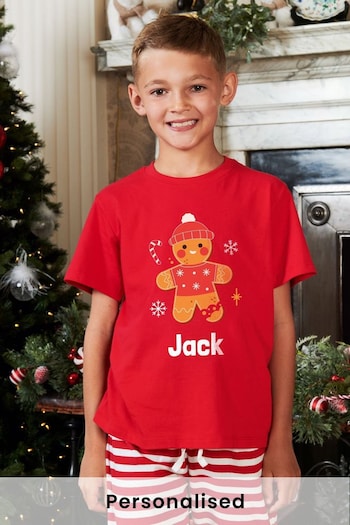 Boys Personalised Christmas Ginger Bread Pyjamas by Stitch Style (AF7489) | £32