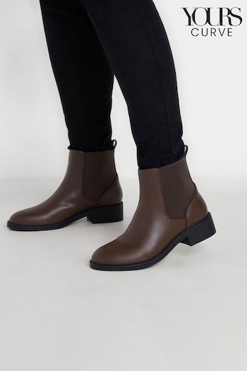 Yours Curve Brown Extra Wide Fit Extra Wide Fit PU Elastic Chelsea Boots (AF7512) | £34